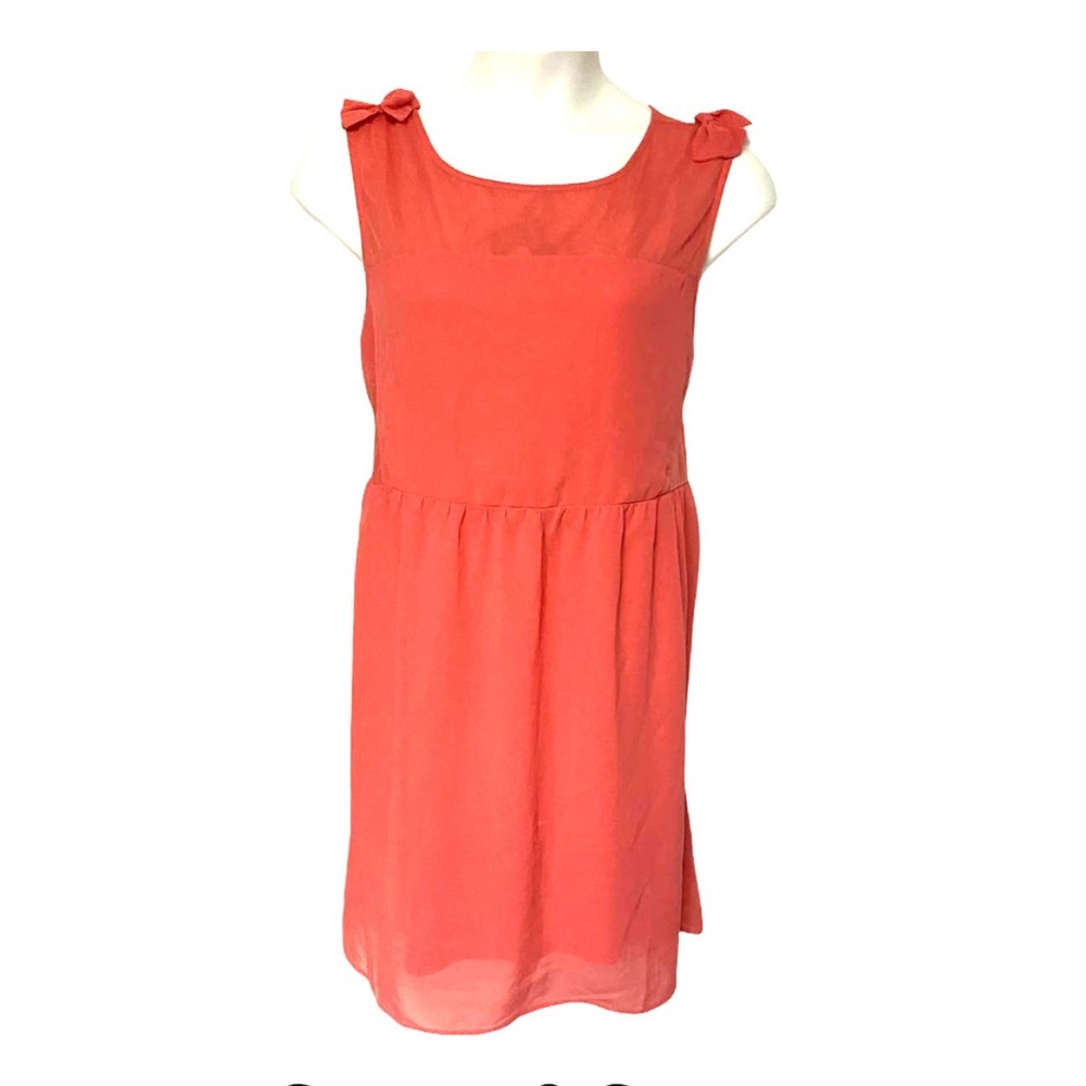 ❣️Spruce & Sage Bow Shoulder Coral Pink Chiffon-ish Retro Romantic Summer Dress